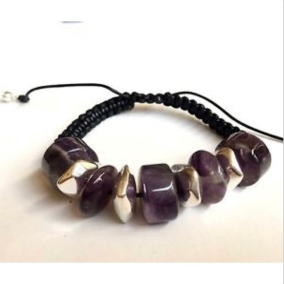 Silver Purple Amethyst Shamballa Bracelet 6-9" - Picture 8 of 8